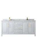 Wyndham Daria 80" Double Bathroom Vanity In White White Carrara Marble Countertop Undermount Square Sinks Brushed Gold Trims and No Mirror WCV252580DWGCMUNSMXX