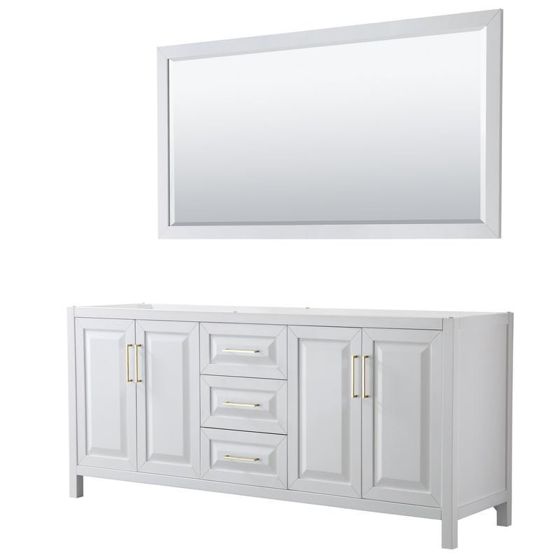 Wyndham Daria 80" Double Bathroom Vanity In White No Countertop No Sink Brushed Gold Trims And 70" Mirror WCV252580DWGCXSXXM70