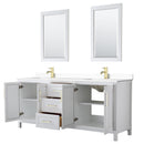 Wyndham Daria 80" Double Bathroom Vanity In White White Cultured Marble Countertop Undermount Square Sinks Brushed Gold Trims and 24" Mirrors WCV252580DWGWCUNSM24