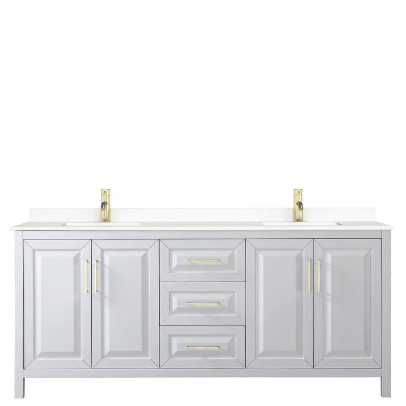 Wyndham Daria 80" Double Bathroom Vanity In White White Cultured Marble Countertop Undermount Square Sinks Brushed Gold Trims and No Mirror WCV252580DWGWCUNSMXX