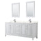 Wyndham Daria 80" Double Bathroom Vanity In White Light-Vein Carrara Cultured Marble Countertop Undermount Square Sinks And 24" Mirrors WCV252580DWHC2UNSM24