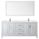 Wyndham Daria 80" Double Bathroom Vanity In White Light-Vein Carrara Cultured Marble Countertop Undermount Square Sinks and 70" Mirror WCV252580DWHC2UNSM70