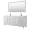 Wyndham Daria 80" Double Bathroom Vanity In White Light-Vein Carrara Cultured Marble Countertop Undermount Square Sinks And 70" Mirror WCV252580DWHC2UNSM70