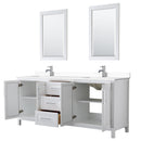 Wyndham Daria 80" Double Bathroom Vanity In White White Cultured Marble Countertop Undermount Square Sinks and 24" Mirrors WCV252580DWHWCUNSM24