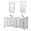 Wyndham Daria 80" Double Bathroom Vanity In White White Cultured Marble Countertop Undermount Square Sinks And 24" Mirrors WCV252580DWHWCUNSM24