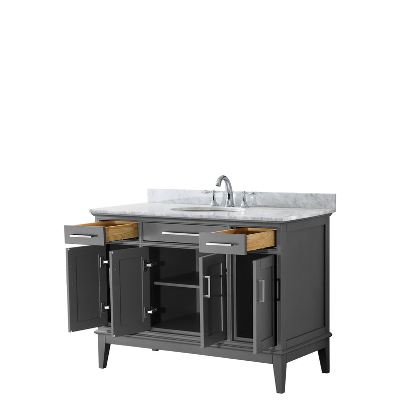 Wyndham Margate 48" Single Bathroom Vanity In Dark Gray White Carrara Marble Countertop Undermount Oval Sink and No Mirror WCV303048SKGCMUNOMXX