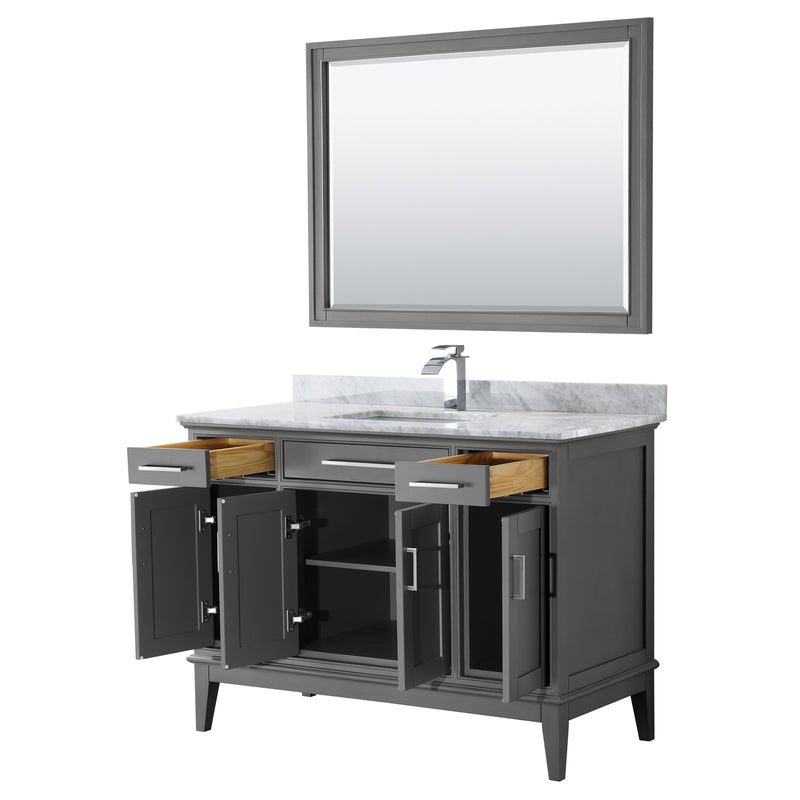 Wyndham Margate 48" Single Bathroom Vanity In Dark Gray White Carrara Marble Countertop Undermount Square Sink and 44" Mirror WCV303048SKGCMUNSM44