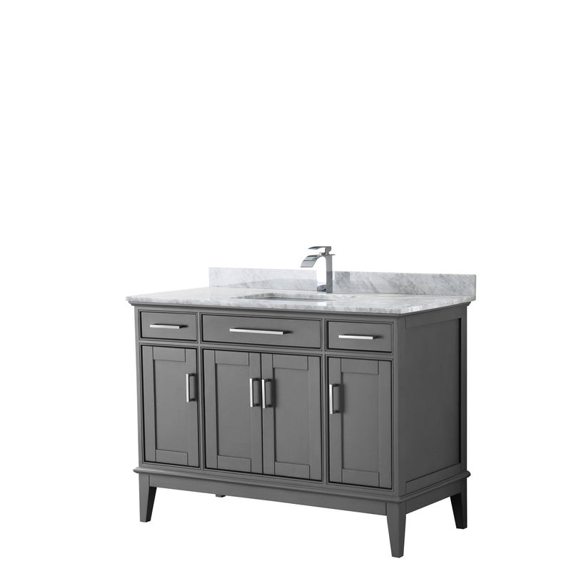 Wyndham Margate 48" Single Bathroom Vanity In Dark Gray White Carrara Marble Countertop Undermount Square Sink And No Mirror WCV303048SKGCMUNSMXX