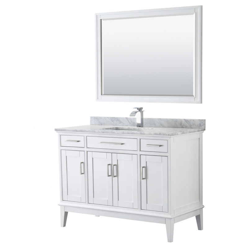 Wyndham Margate 48" Single Bathroom Vanity In White White Carrara Marble Countertop Undermount Square Sink And 44" Mirror WCV303048SWHCMUNSM44