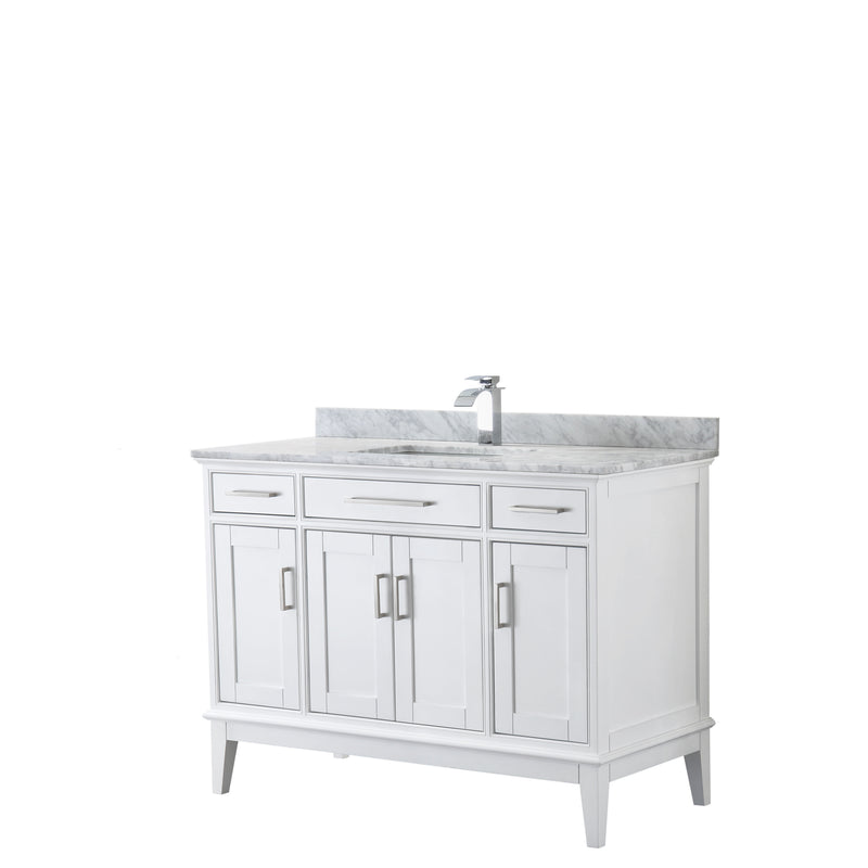 Wyndham Margate 48" Single Bathroom Vanity In White White Carrara Marble Countertop Undermount Square Sink And No Mirror WCV303048SWHCMUNSMXX