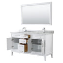 Wyndham Margate 60" Double Bathroom Vanity In White White Carrara Marble Countertop Undermount Square Sinks and 56" Mirror WCV303060DWHCMUNSM56