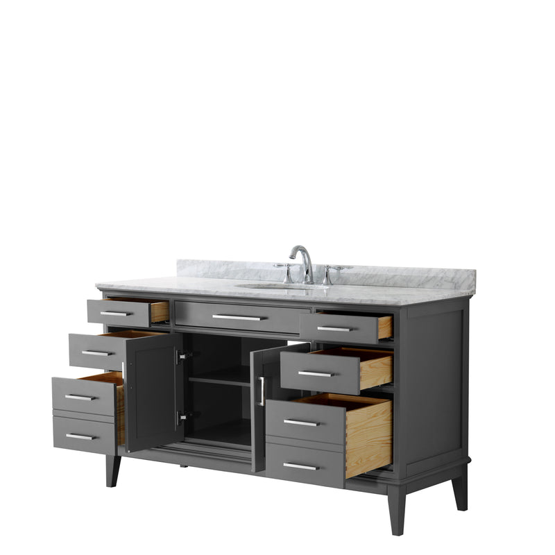 Wyndham Margate 60" Single Bathroom Vanity In Dark Gray White Carrara Marble Countertop Undermount Oval Sink and No Mirror WCV303060SKGCMUNOMXX