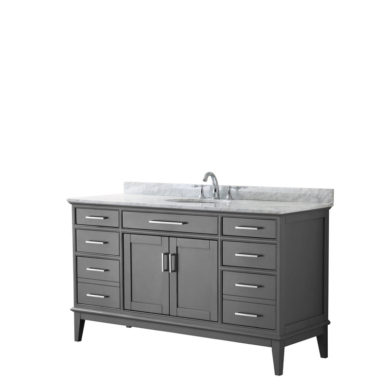 Wyndham Margate 60" Single Bathroom Vanity In Dark Gray White Carrara Marble Countertop Undermount Oval Sink And No Mirror WCV303060SKGCMUNOMXX