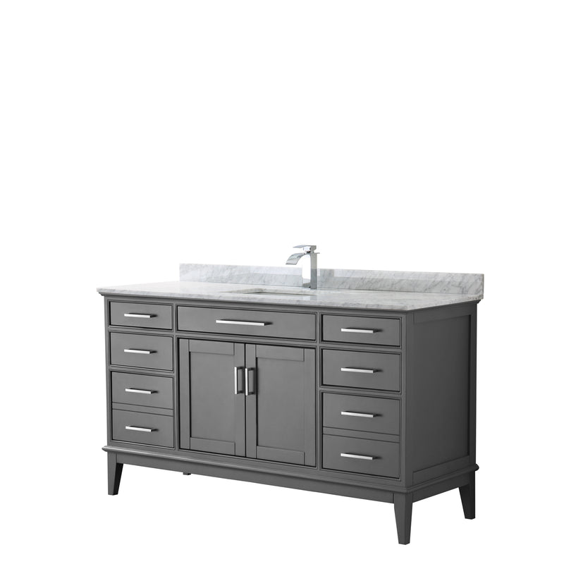 Wyndham Margate 60" Single Bathroom Vanity In Dark Gray White Carrara Marble Countertop Undermount Square Sink And No Mirror WCV303060SKGCMUNSMXX