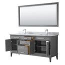 Wyndham Margate 72" Double Bathroom Vanity In Dark Gray White Carrara Marble Countertop Undermount Square Sinks and 70" Mirror WCV303072DKGCMUNSM70