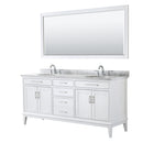 Wyndham Margate 72" Double Bathroom Vanity In White White Carrara Marble Countertop Undermount Oval Sinks And 70" Mirror WCV303072DWHCMUNOM70