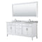 Wyndham Margate 72" Double Bathroom Vanity In White White Carrara Marble Countertop Undermount Oval Sinks And 70" Mirror WCV303072DWHCMUNOM70