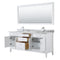 Wyndham Margate 72" Double Bathroom Vanity In White White Carrara Marble Countertop Undermount Square Sinks and 70" Mirror WCV303072DWHCMUNSM70