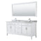 Wyndham Margate 72" Double Bathroom Vanity In White White Carrara Marble Countertop Undermount Square Sinks And 70" Mirror WCV303072DWHCMUNSM70