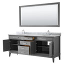 Wyndham Margate 80" Double Bathroom Vanity In Dark Gray White Carrara Marble Countertop Undermount Oval Sinks and 70" Mirror WCV303080DKGCMUNOM70