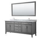 Wyndham Margate 80" Double Bathroom Vanity In Dark Gray White Carrara Marble Countertop Undermount Oval Sinks And 70" Mirror WCV303080DKGCMUNOM70