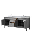 Wyndham Margate 80" Double Bathroom Vanity In Dark Gray White Carrara Marble Countertop Undermount Oval Sinks and No Mirror WCV303080DKGCMUNOMXX