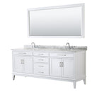 Wyndham Margate 80" Double Bathroom Vanity In White White Carrara Marble Countertop Undermount Oval Sinks And 70" Mirror WCV303080DWHCMUNOM70