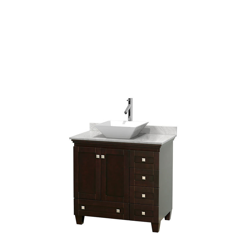 Wyndham Acclaim 36" Single Bathroom Vanity In Espresso White Carrara Marble Countertop Pyra White Porcelain Sink And No Mirror WCV800036SESCMD2WMXX