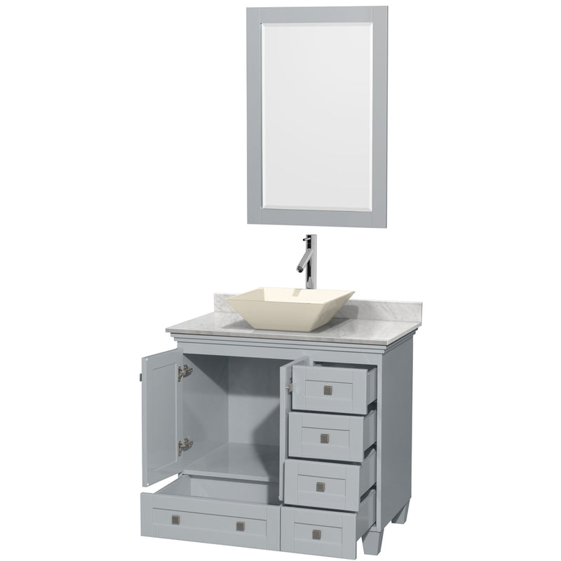 Wyndham Acclaim 36" Single Bathroom Vanity In Oyster Gray White Carrara Marble Countertop Pyra Bone Porcelain Sink and 24" Mirror WCV800036SOYCMD2BM24