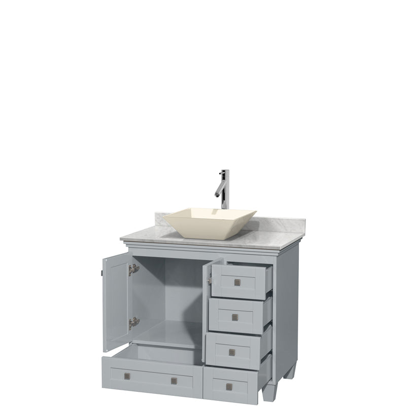 Wyndham Acclaim 36" Single Bathroom Vanity In Oyster Gray White Carrara Marble Countertop Pyra Bone Porcelain Sink and No Mirror WCV800036SOYCMD2BMXX