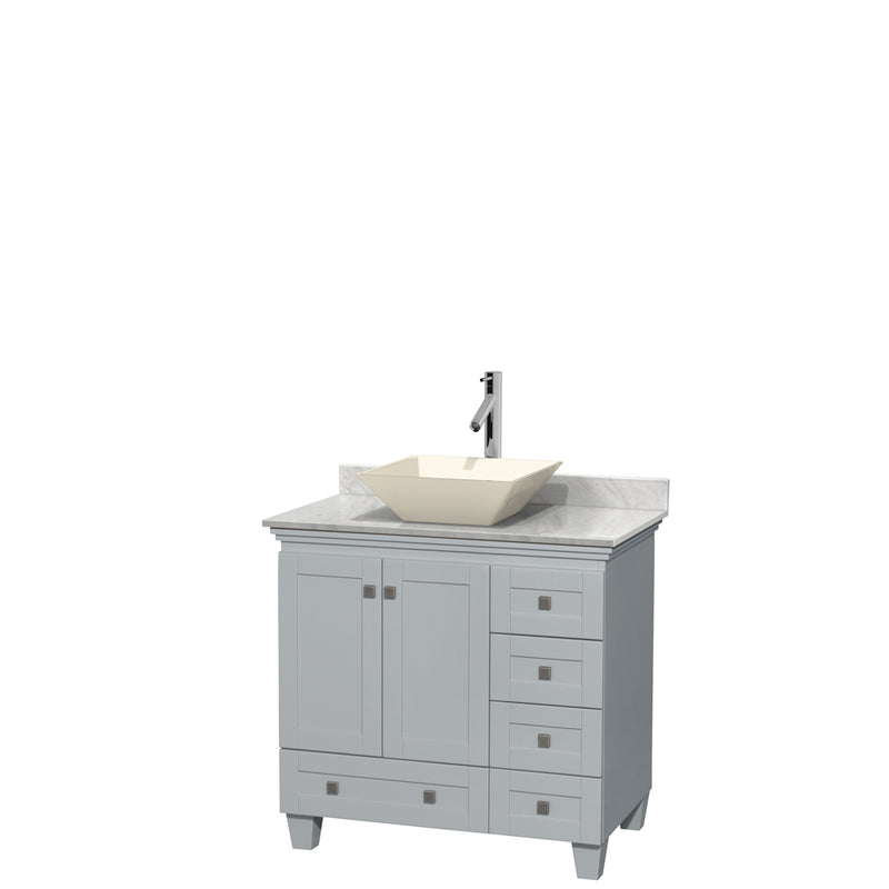 Wyndham Acclaim 36" Single Bathroom Vanity In Oyster Gray White Carrara Marble Countertop Pyra Bone Porcelain Sink And No Mirror WCV800036SOYCMD2BMXX