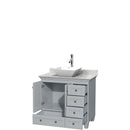 Wyndham Acclaim 36" Single Bathroom Vanity In Oyster Gray White Carrara Marble Countertop Pyra White Porcelain Sink and No Mirror WCV800036SOYCMD2WMXX