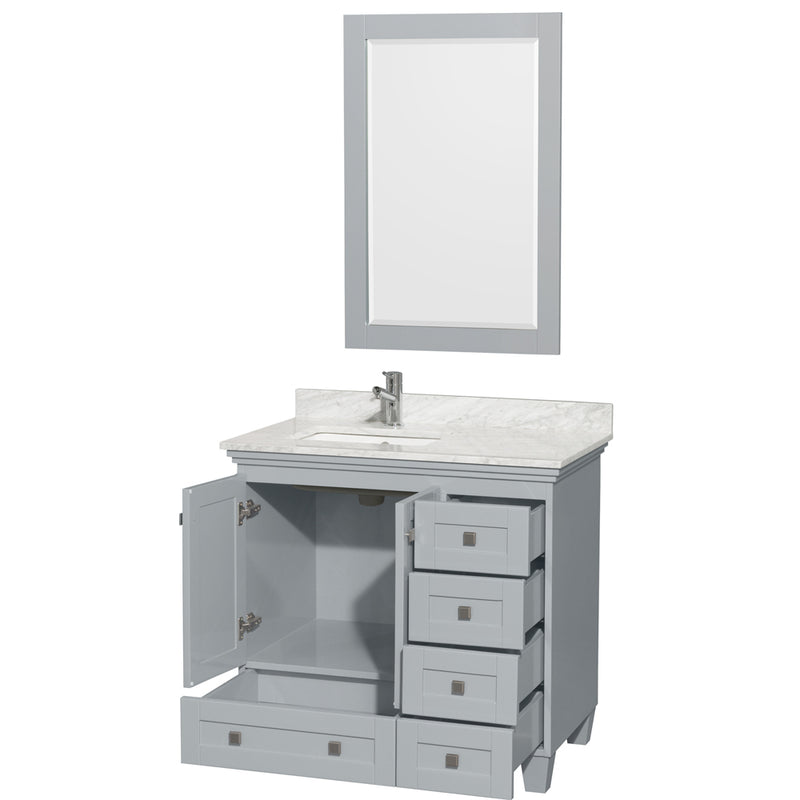 Wyndham Acclaim 36" Single Bathroom Vanity In Oyster Gray White Carrara Marble Countertop Undermount Square Sink and 24" Mirror WCV800036SOYCMUNSM24