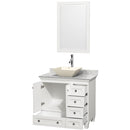 Wyndham Acclaim 36" Single Bathroom Vanity In White White Carrara Marble Countertop Pyra Bone Porcelain Sink and 24" Mirror WCV800036SWHCMD2BM24