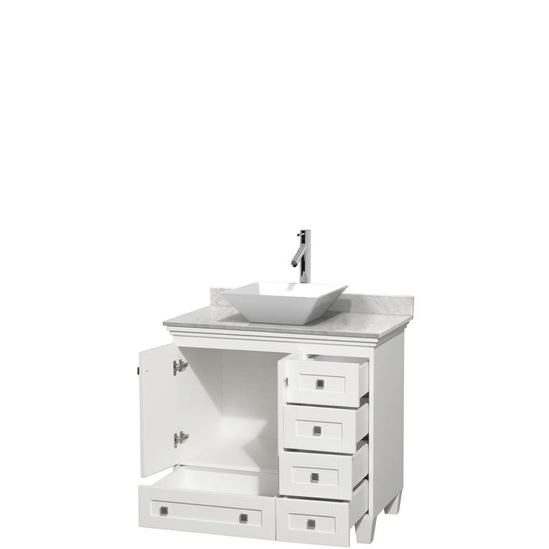 Wyndham Acclaim 36" Single Bathroom Vanity In White White Carrara Marble Countertop Pyra White Porcelain Sink and No Mirror WCV800036SWHCMD2WMXX