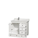 Wyndham Acclaim 36" Single Bathroom Vanity In White White Carrara Marble Countertop Undermount Square Sink and No Mirror WCV800036SWHCMUNSMXX