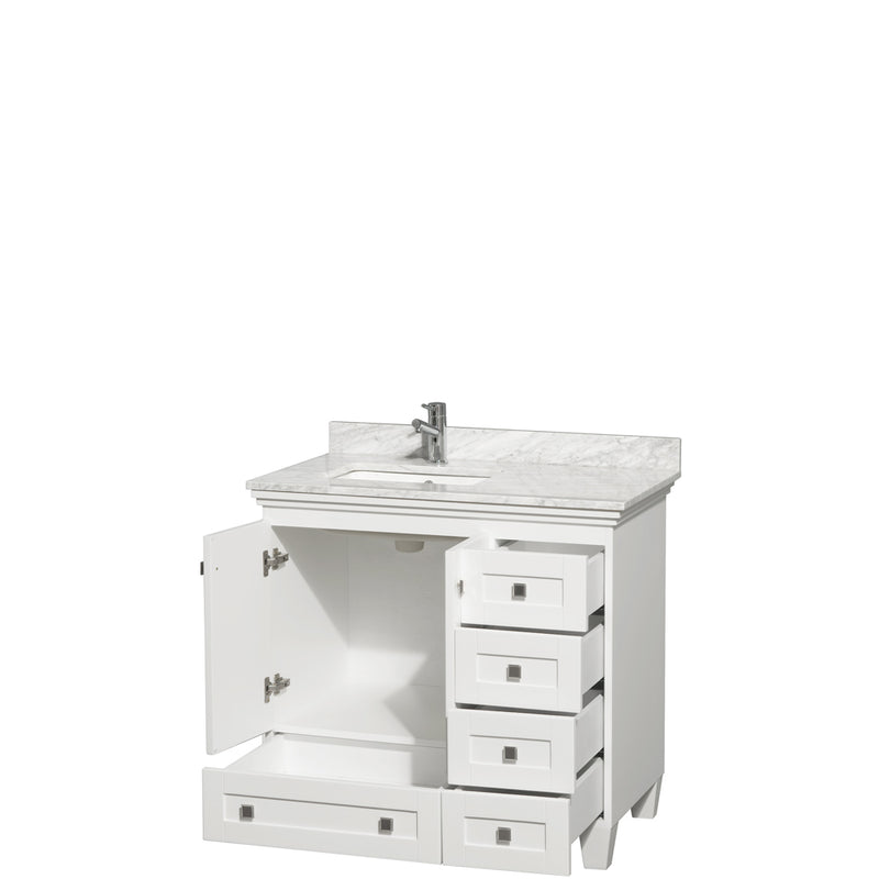 Wyndham Acclaim 36" Single Bathroom Vanity In White White Carrara Marble Countertop Undermount Square Sink and No Mirror WCV800036SWHCMUNSMXX