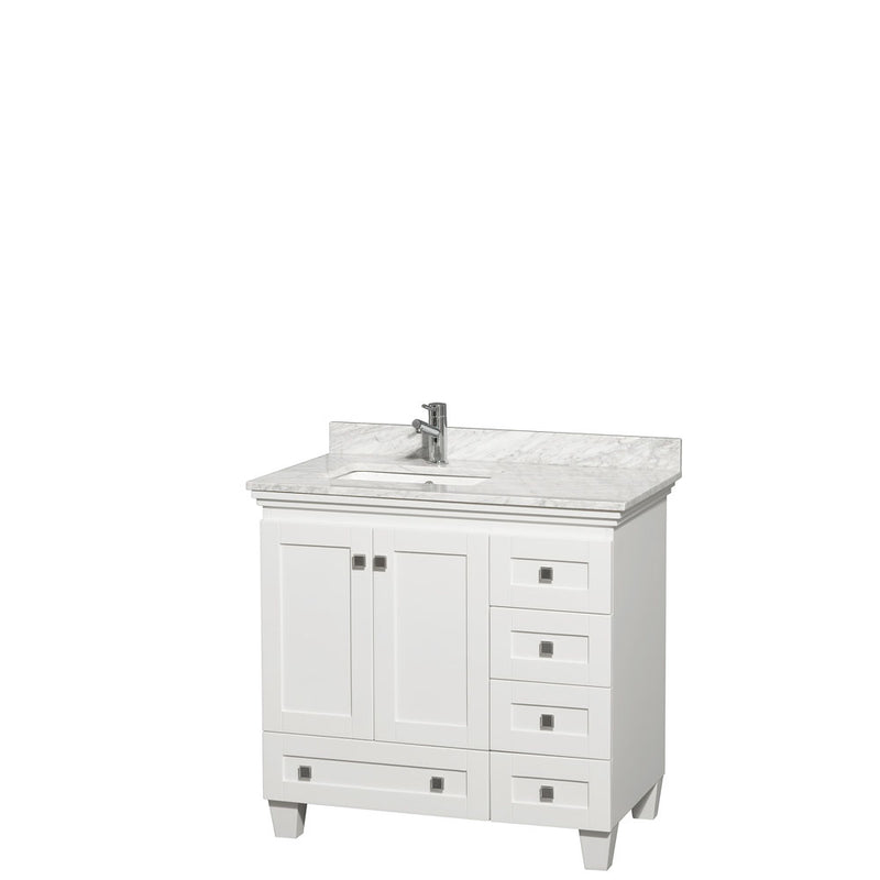 Wyndham Acclaim 36" Single Bathroom Vanity In White White Carrara Marble Countertop Undermount Square Sink And No Mirror WCV800036SWHCMUNSMXX