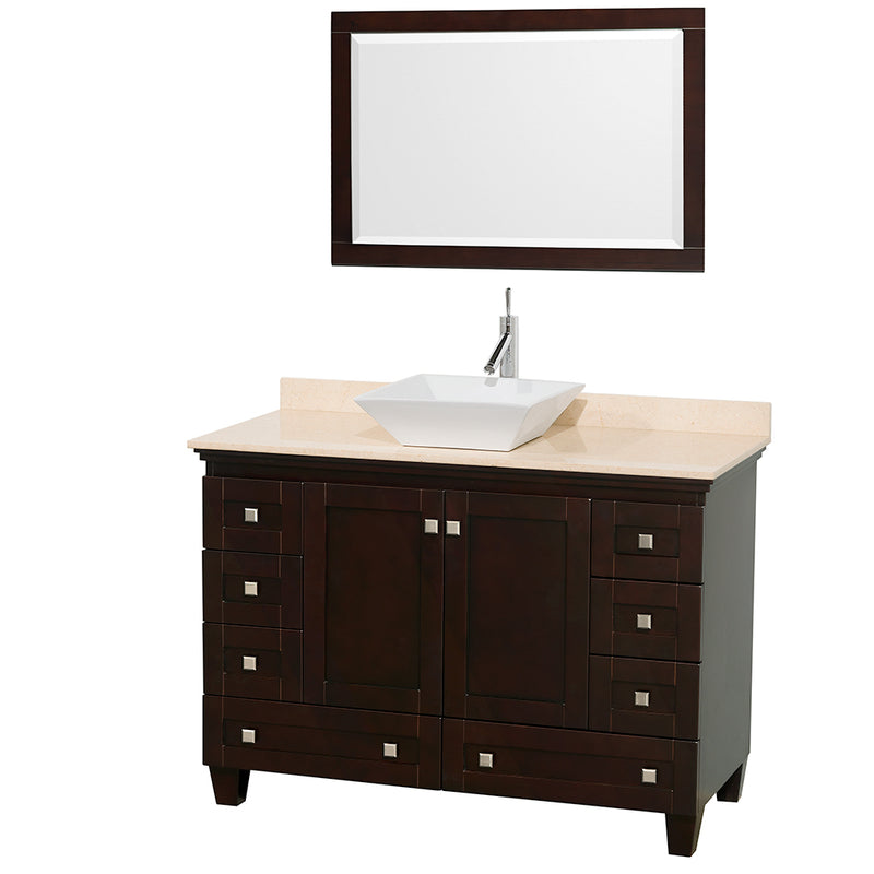 Wyndham AAA Acclaim 48" Single Bathroom Vanity In Espresso Ivory Marble Countertop Pyra White Sink And 24" Mirror WCV800048SESIVD2WM24