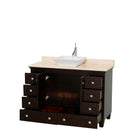 Wyndham AAA Acclaim 48" Single Bathroom Vanity In Espresso Ivory Marble Countertop Pyra White Sink and No Mirror WCV800048SESIVD2WMXX