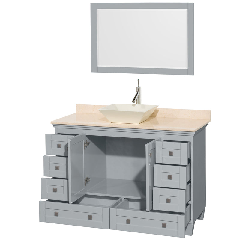 Wyndham AAA Acclaim 48" Single Bathroom Vanity In Oyster Gray Ivory Marble Countertop Pyra Bone Porcelain Sink and 24" Mirror WCV800048SOYIVD2BM24