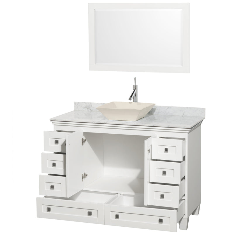 Wyndham Acclaim 48" Single Bathroom Vanity In White White Carrara Marble Countertop Pyra Bone Sink and 24" Mirror WCV800048SWHCMD2BM24
