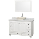 Wyndham Acclaim 48" Single Bathroom Vanity In White White Carrara Marble Countertop Pyra Bone Sink And 24" Mirror WCV800048SWHCMD2BM24