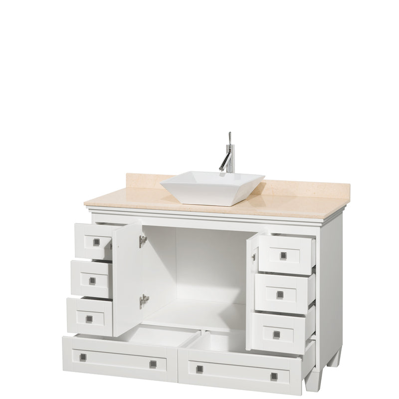 Wyndham AAA Acclaim 48" Single Bathroom Vanity In White Ivory Marble Countertop Pyra White Sink and No Mirror WCV800048SWHIVD2WMXX