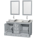 Wyndham Acclaim 60" Double Bathroom Vanity In Oyster Gray White Carrara Marble Countertop Pyra White Porcelain Sinks and 24" Mirrors WCV800060DOYCMD2WM24