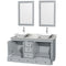 Wyndham Acclaim 60" Double Bathroom Vanity In Oyster Gray White Carrara Marble Countertop Pyra White Porcelain Sinks and 24" Mirrors WCV800060DOYCMD2WM24