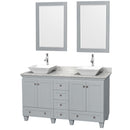 Wyndham Acclaim 60" Double Bathroom Vanity In Oyster Gray White Carrara Marble Countertop Pyra White Porcelain Sinks And 24" Mirrors WCV800060DOYCMD2WM24