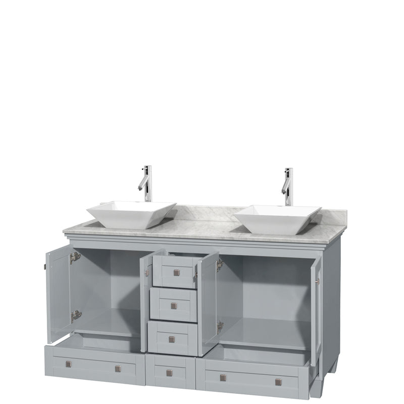 Wyndham Acclaim 60" Double Bathroom Vanity In Oyster Gray White Carrara Marble Countertop Pyra White Porcelain Sinks and No Mirrors WCV800060DOYCMD2WMXX