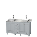 Wyndham Acclaim 60" Double Bathroom Vanity In Oyster Gray White Carrara Marble Countertop Pyra White Porcelain Sinks And No Mirrors WCV800060DOYCMD2WMXX