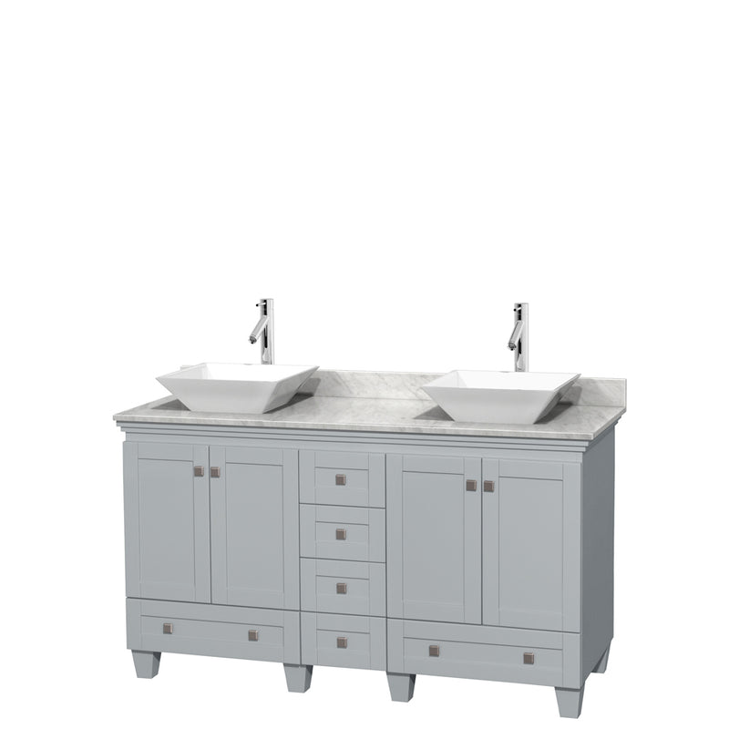 Wyndham Acclaim 60" Double Bathroom Vanity In Oyster Gray White Carrara Marble Countertop Pyra White Porcelain Sinks And No Mirrors WCV800060DOYCMD2WMXX